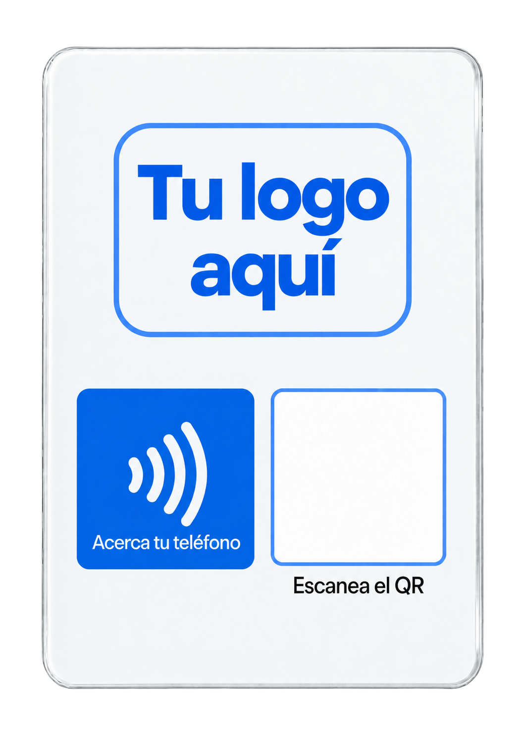 Stand de acrílico con tu logotipo, código QR y chip NFC integrado